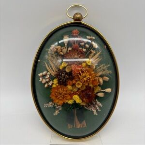 Vintage Cideart Domed Oval Wall Art Dried Flowers 9” X 6.5” MCM Victorian